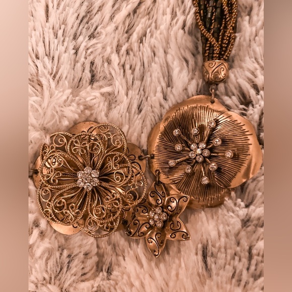 BEAUTIFUL BEADED GOLD AND BROWN NECKLACE COSTUME JEWELRY. EXCELLENT CONDITION. - Picture 2 of 6